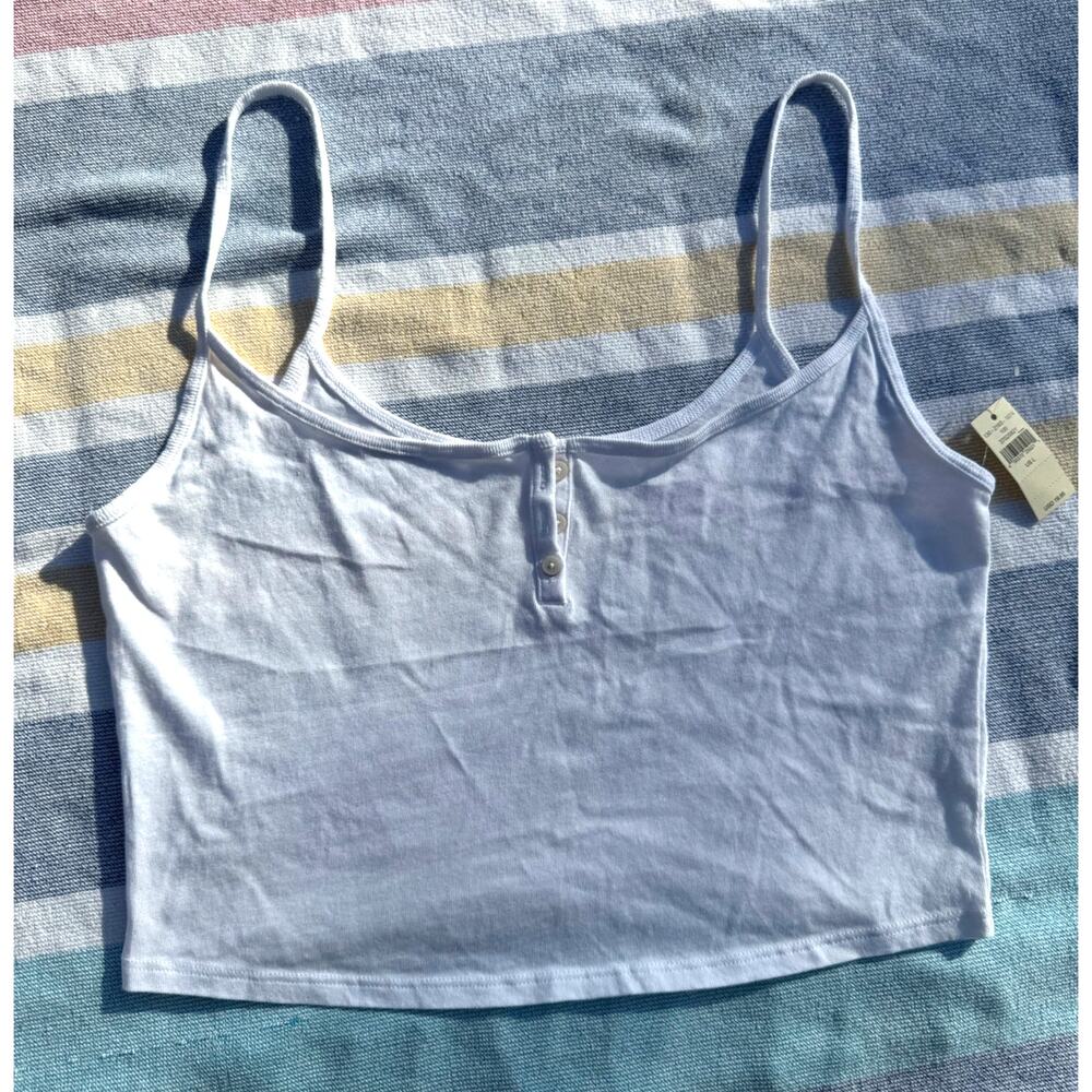 OFFLINE by Aerie White Henley Crop Tank Top NWT L Spaghetti Strap Lounge Top